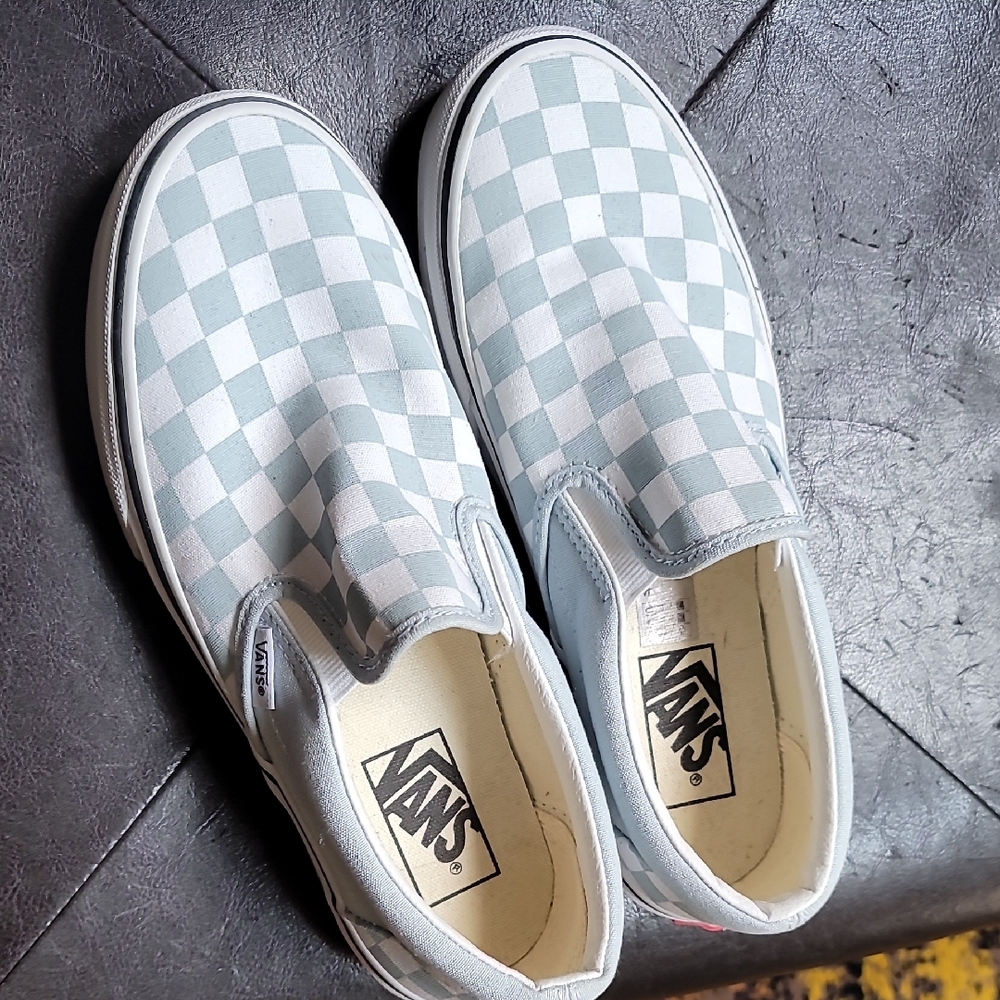 Vans Men's Light Gray Checkered Slip-On Sneakers